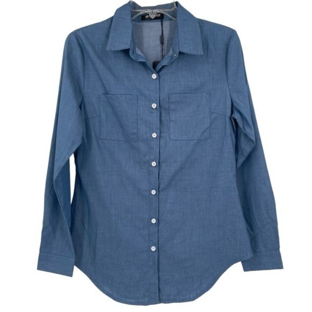 Fuinloth NWT Blue Chambray Long Sleeve Collared Button Front Shirt Small